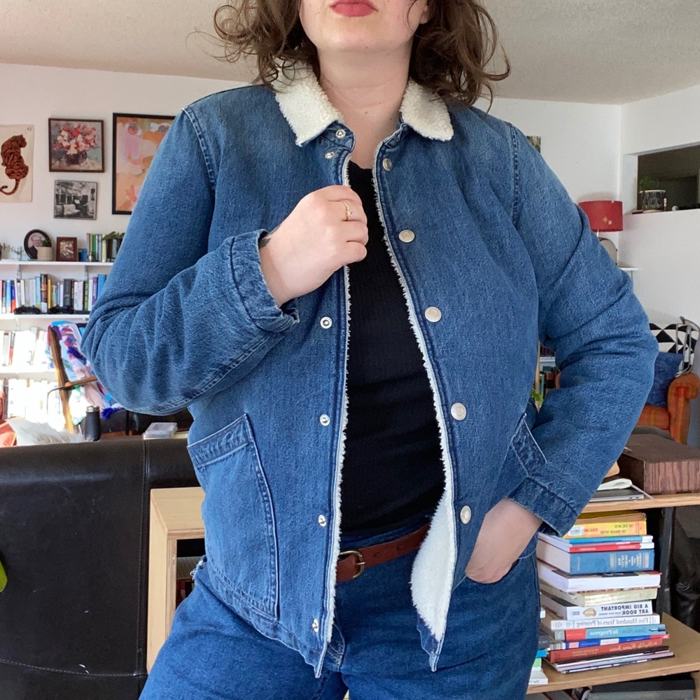 j crew sherpa-lined denim chore coat